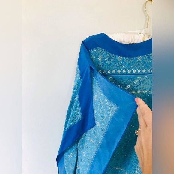 Coldwater Creek Silk bohemian Blue Printed Poncho Size large / XL - Picture 7 of 7